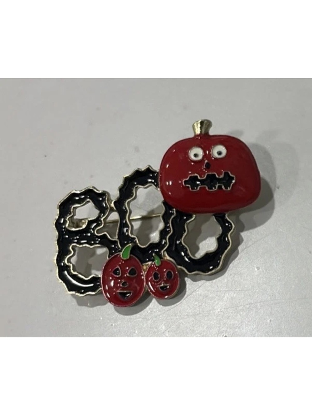 Vintage Halloween BOO Pumpkin Brooch Pin Statement Jewelry Gift